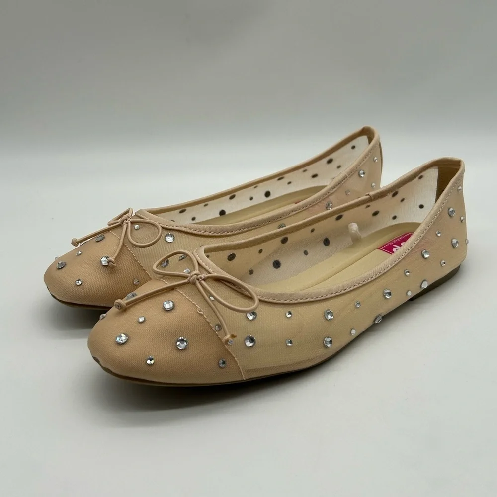 POP Cardio Nude Multi Crystal Ballet Vegan Flats Size 10 M New in Box